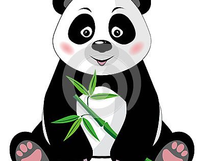 Sitting Little Cute Panda With Green Bamboo Isolated On White
