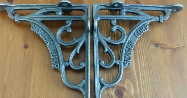 x2 Pair of 6/" x 4/" BLACK INDUSTRIAL ANTIQUE CAST VICTORIAN SHELF BRACKETS BR22b