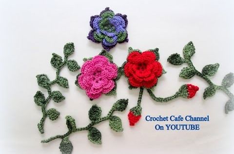 كروشيه وردة طبقات مع إطار من ورق الشجر قناة كروشيه كافيه Crochet Cafe C Crochet Flower Patterns Crochet Puff Flower Flower Patterns