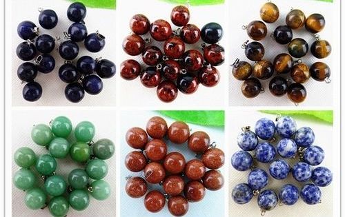 Wholesale 8pcs Beautiful 14mm Different Stone Round Ball Pendant Beads PTB1001