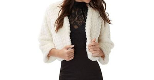 Flora Womens Faux Fur 3 4 Long Sleeve Bridal Jacket Ivory
