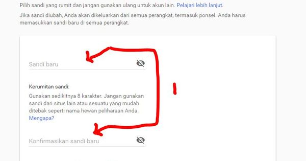 Cara mengubah sandi akun gmail