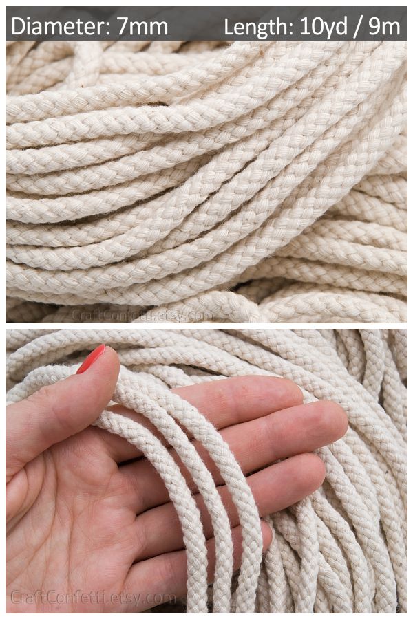 Ivory Cotton Rope 7mm. Macrame Braided Cord Accessories. Decorative Rope.  Drawstring Raw. Vegan Cord for Jewelry / 10yd 9m 