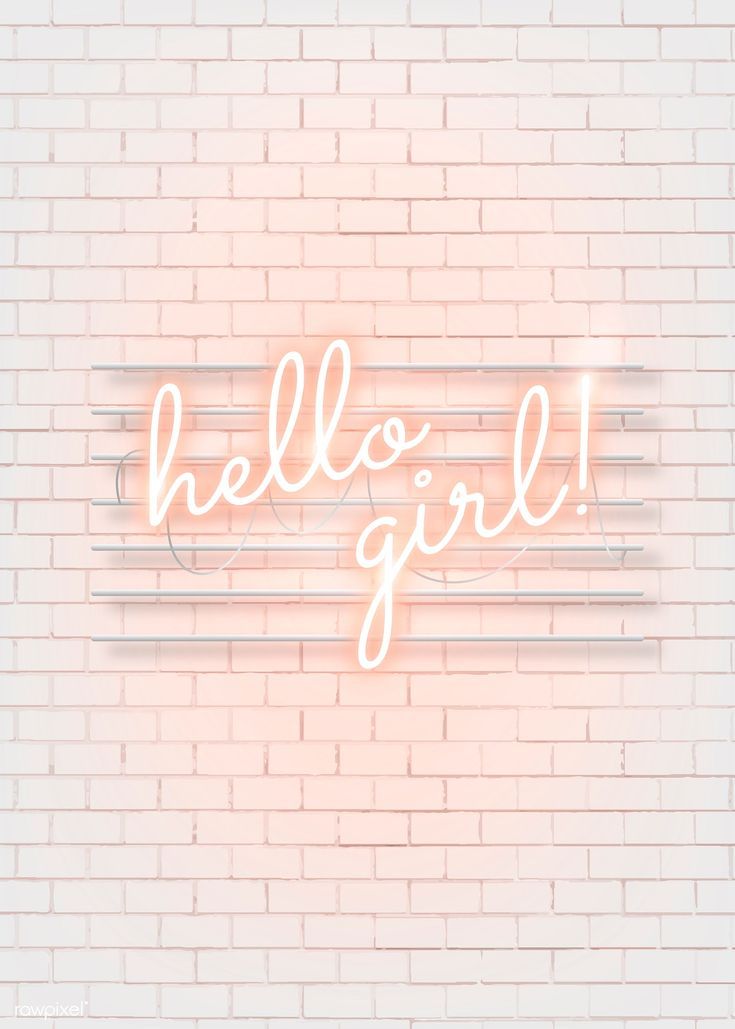 Download Premium Illustration Of Hello Girl Neon Word On A White Brick Neon Words Neon Wallpaper Wall Wallpaper