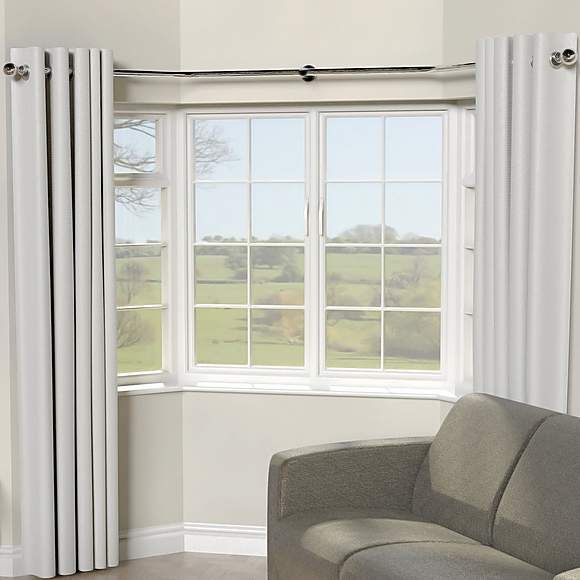 Chrome 4m Eyelet Bay Pole Dunelm Window Living Room Curtain Poles Curtains Bay Window Curtain Poles, Can You Hang Eyelet Curtains On A Bay Window Pole