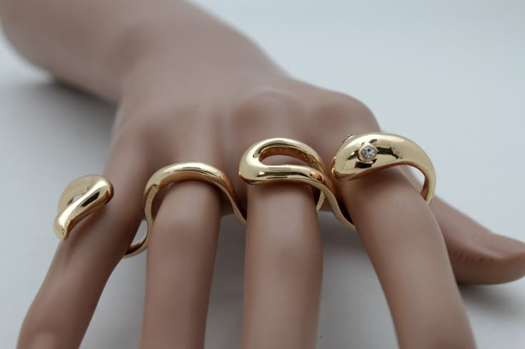 Women Gold Metal Wrap Around 4 Fingers Ring Fashion Jewelry Snake Band Long Women Gold Metal Wrap Around 4 Fingers Ring Fashion Jewelry Snake Band Long
