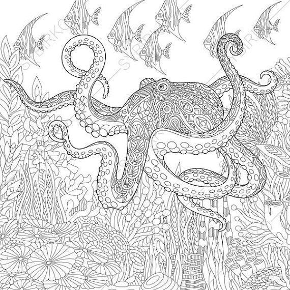 Download Coloring pages for adults. Sea Octopus. Adult coloring ...