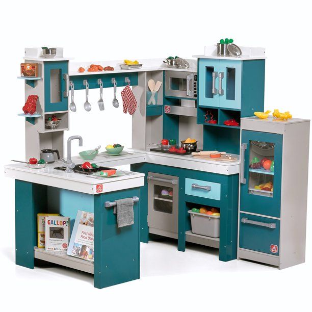 Step2 Grand Walk In Wood Play Kitchen With 15 Piece Accessory Play Set Kitchen Sets For Kids Diy Play Kitchen Wooden Play Kitchen