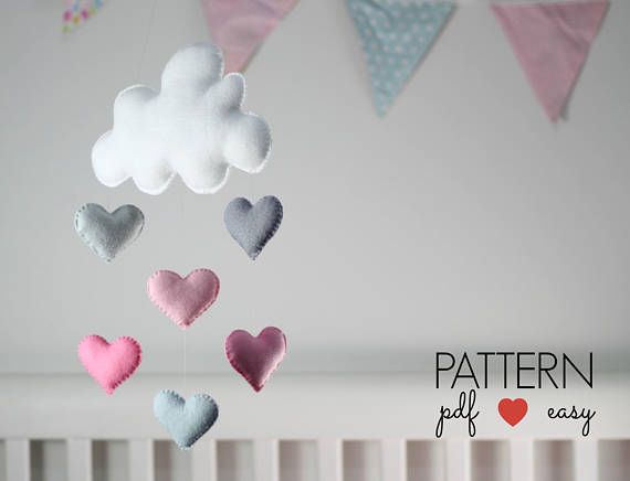 Cloud Baby Mobile Pattern Felt Diy Sewing Nursery Hearts Raindrops En 2020 Manualidades Bricolaje Y Felt Sewing Pattern Cloud Nursery