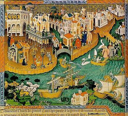 Marco Polo quittant Venise Enluminure réalisée en