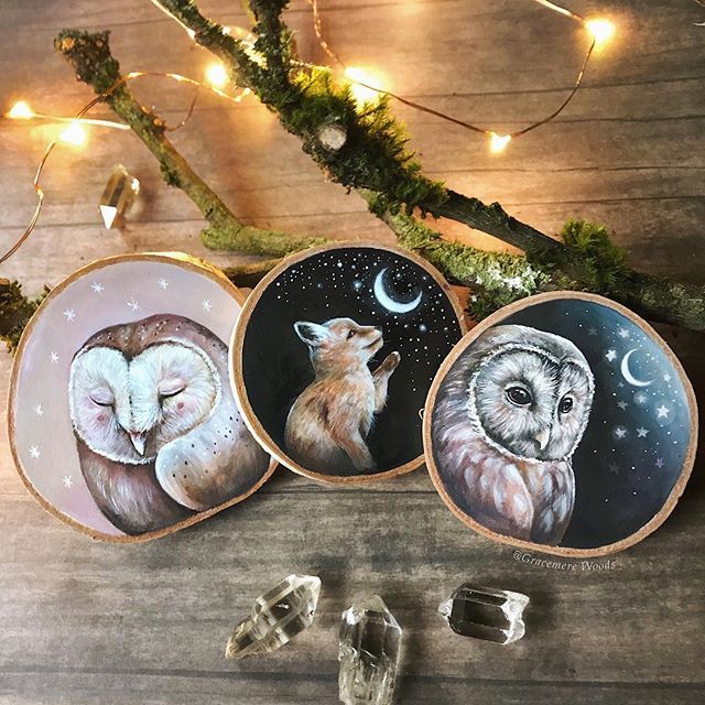 Wood and 1.5 or 2 glass cabochon art glass ornaments Grizzly Raccoons Owl Frog