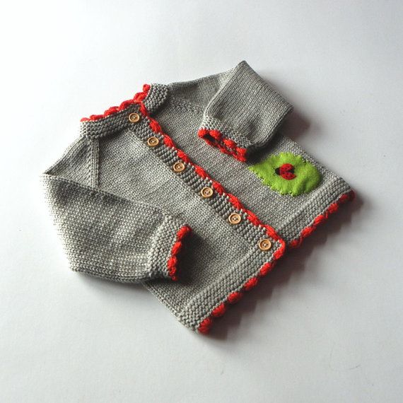 Ladybug baby sweater knitted baby spring jacket grey and red Ladybug baby sweater knitted baby spring jacket grey and red