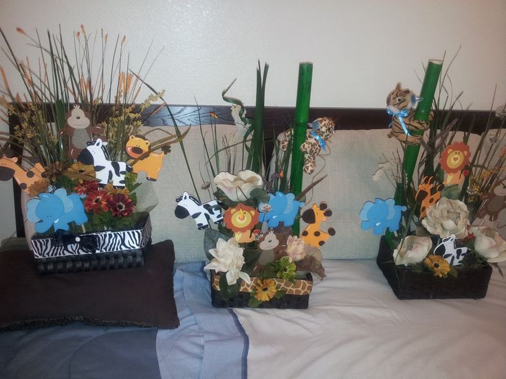 Baby Shower-Safari Centerpiece | Safari centerpieces, Table decorations