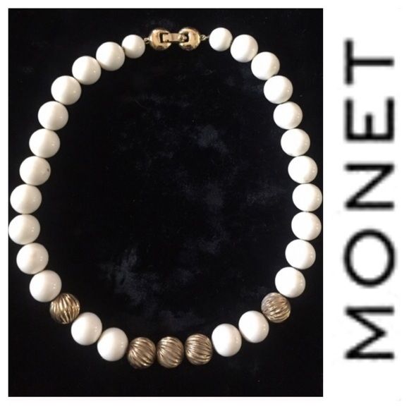 Monet white and gold bead necklace
