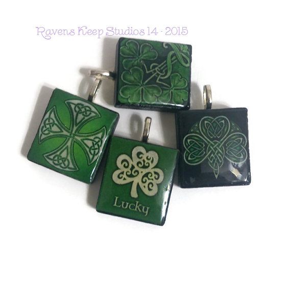 Assorted Celtic Theme, Saint Patricks Day Pendant, Scrabble Tile