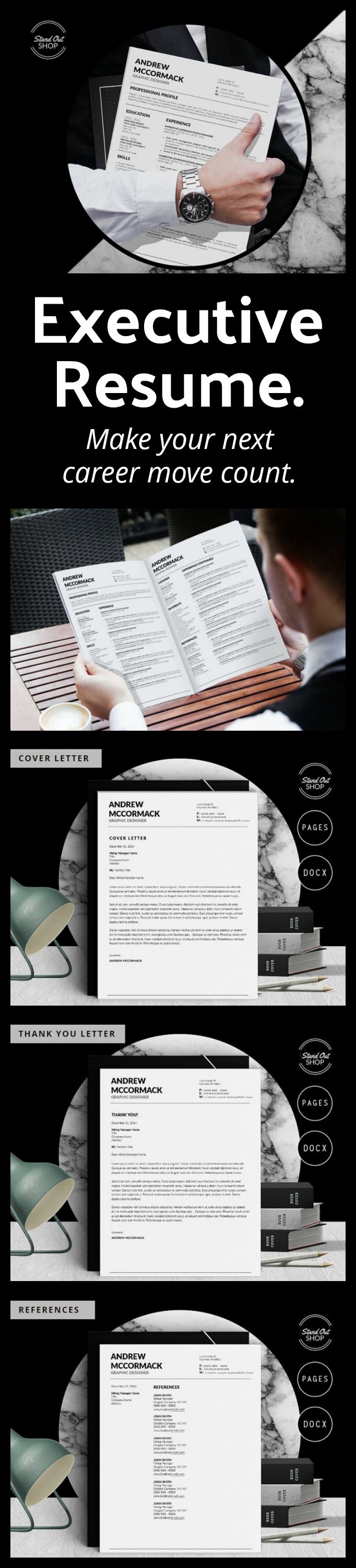 THIS is a standout executive resume! Use it to help your man advance his career. Andrew McCormack Modern Resume Template for Microsoft Word and Apple Pages // A4 and US Letter Sizes | #resume #resumetemplate #career #cv #cvtemplate #coverletter #ad