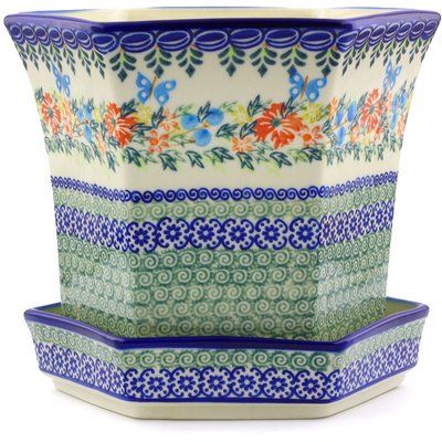 August Grove Lampron Stoneware Pot Planter Pottery Pot Polish Pottery Stoneware Pot