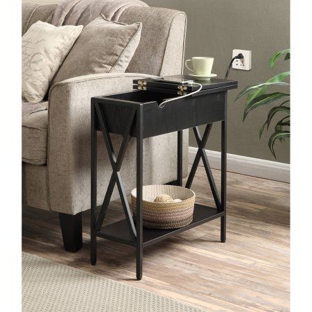 Convenience Concepts Tucson Flip Top End Table With Charging Station And Shelf Black Com In 2022 Furniture Convenience Concepts Tucson Flip Top, Narrow End Table With Drawer And Shelf