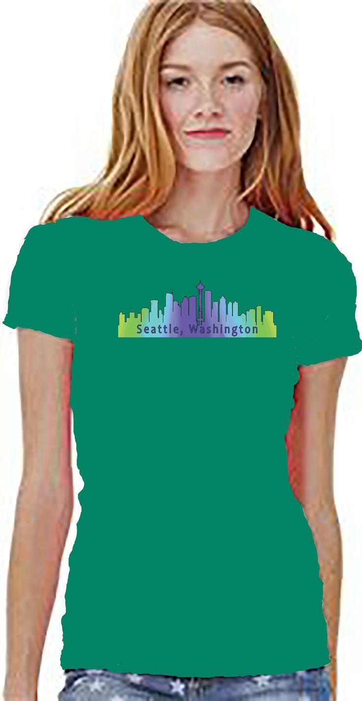 Seattle T shirt in colors of the Evergreen State. Ocean