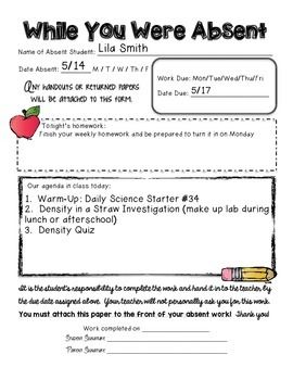 while you were absent forms 5th grade classroom teaching absent forms