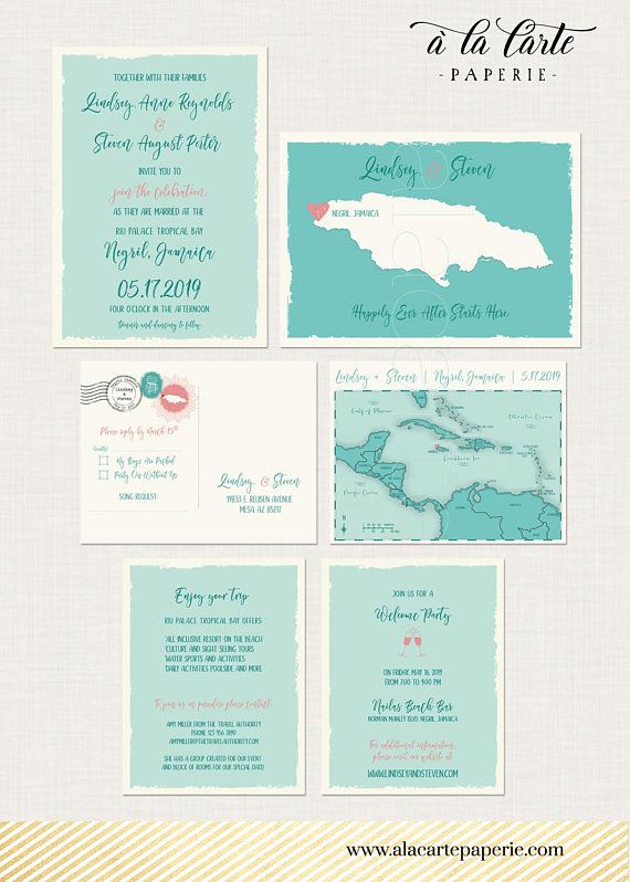 Jamaica Turquoise Map Beach Destination Wedding Invitation Set Jamaica Turquoise Map Beach Destination Wedding Invitation Set Caribbean Island