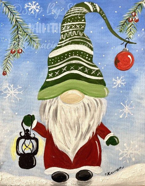 How To Paint A Winter Gnome | Christmas paintings on canvas, Christmas