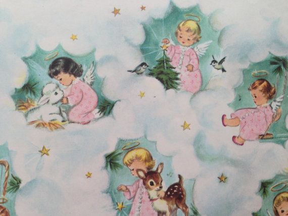 vintage christmas gift wrapping paper heavenly angel christmas tree wrap