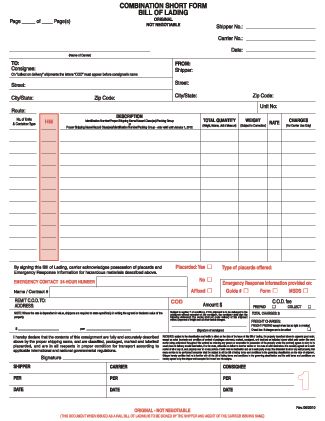 blank bill of lading short form pdf