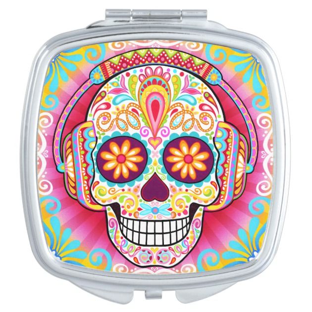 Pin On El Dia De Los Muertos Pin On El Dia De Los Muertos, Sugar Skull Compact Mirror
