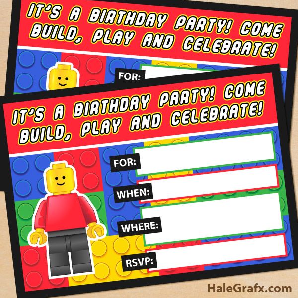 free printable lego building blocks birthday invitation kids