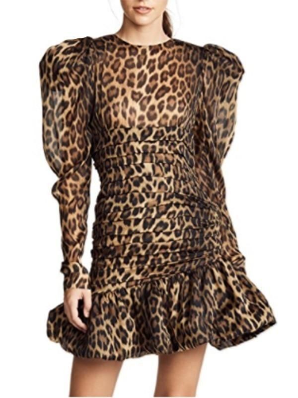 Puffy Leopard Print Sleeve Dress