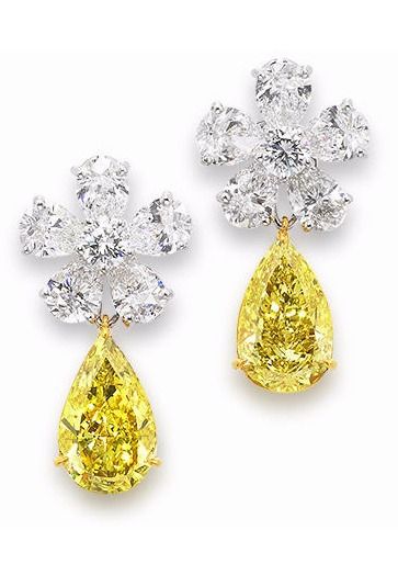 A Pair Of Diamond Cer Earrings By Graff Each Pear Shaped Fancy A Pair Of Diamond Cer Earrings By Graff Each Pear Shaped Fancy Deep Yellow Weighing 2 53 And 35 Carats Suspende