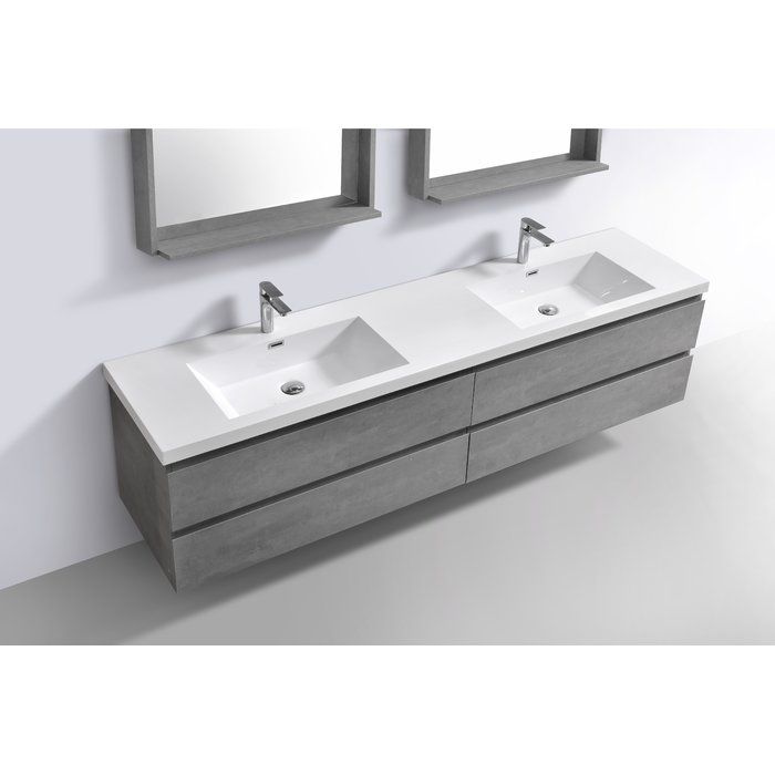 Orren Ellis Lina 84 Wall Mounted Double Bathroom Vanity Set Reviews Wayfair Sink Wall Mounted Double Bathroom Vanity, Wall Mount Vanity 72 Inch Double Sink