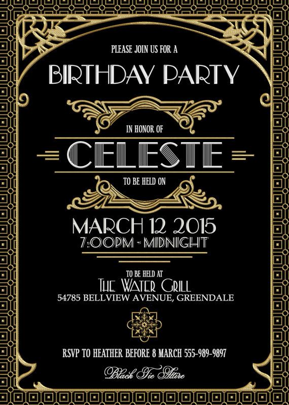 really like this invitation gatsby black and gold invitation art