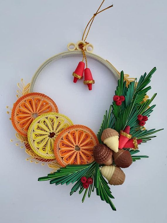 Quilled Christmas Wreath, Quilling Tree Ornaments Magic World Of Quilling Quilled Christmas Tree Wreath Ornaments - Xmas Citrus Wreath Tree Decoration Craft Paper Art Unique Handmade Decor Beautiful Gift - Quilled Christmas Wreath, Quilling Tree Ornaments Magic World Of