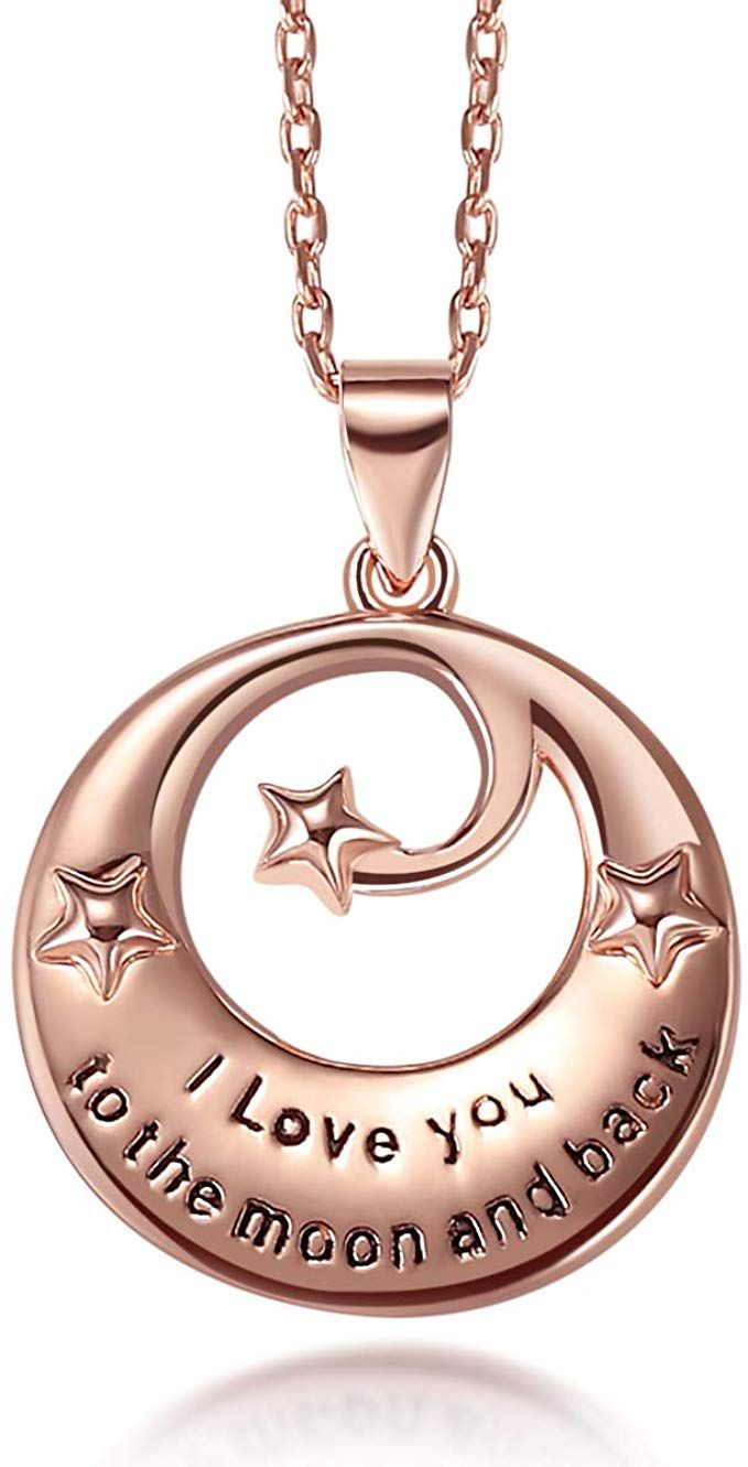 Sterling Silver I Love You To The Moon And Back Pendant Necklace Valentine S Day Jewelry Gifts Fo Christmas Gift Jewelry Valentines Necklace Pendant Necklace