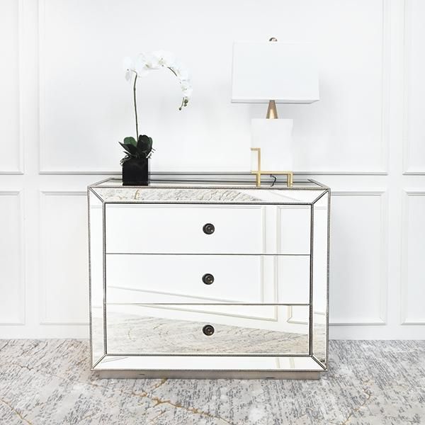 Hermes Mirrored 3 Drawer Dresser Sideboard Mirror Chest Of Drawers Mirrored Furniture Mirrored Nightstand