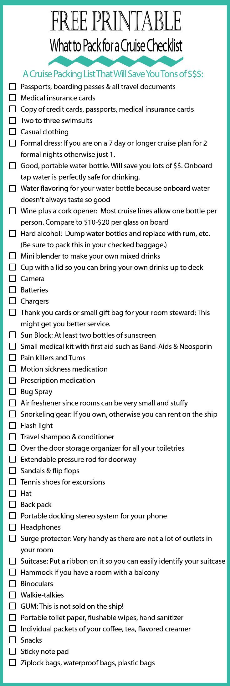 cruise packing list