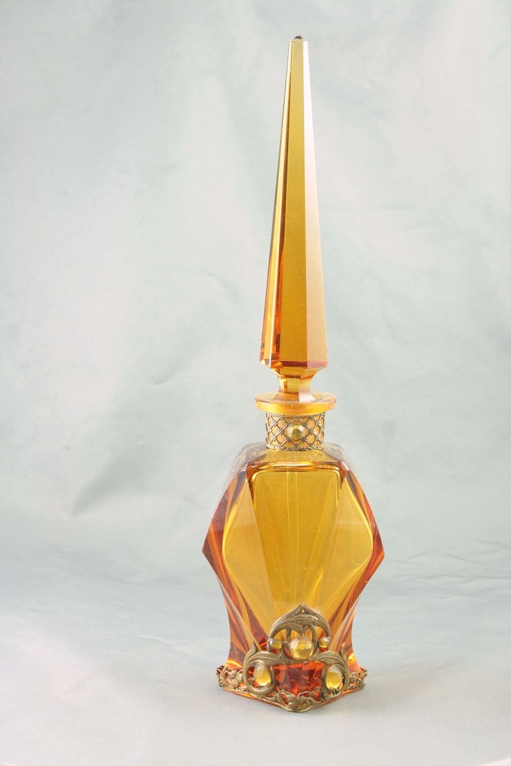 Art Nouveau Jeweled Perfume Bottle Vintage 1930s Hoffman Jeweled Czech