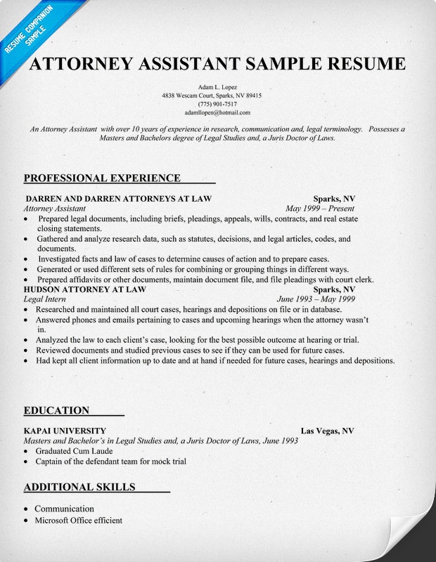 Attorney Assistant Resume Sample Law