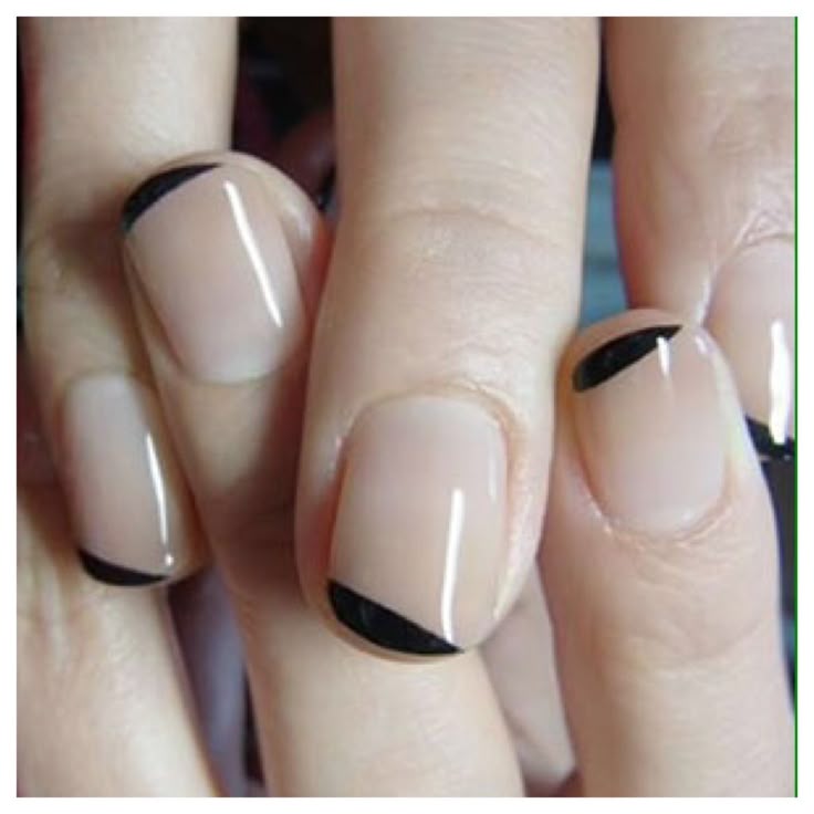 -easy nail art for short nails, – nude base color & black soft lines #blacknails
