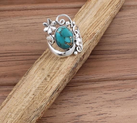 Turquoise Ring,Boho Oval Ring Composite Turquoise Ring Middle Finger Ring Handmade Ring 925 Sterling Cabochon Stone Ring Birthday Gift Ring