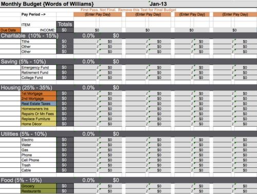 household bills spreadsheet