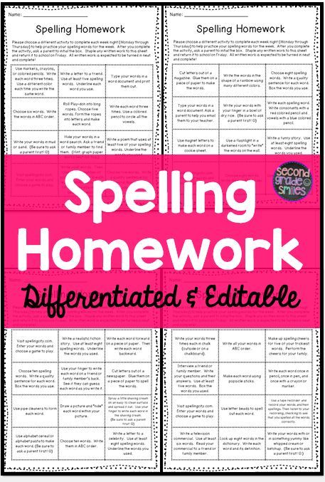 spelling homework ideas for 2nd grade