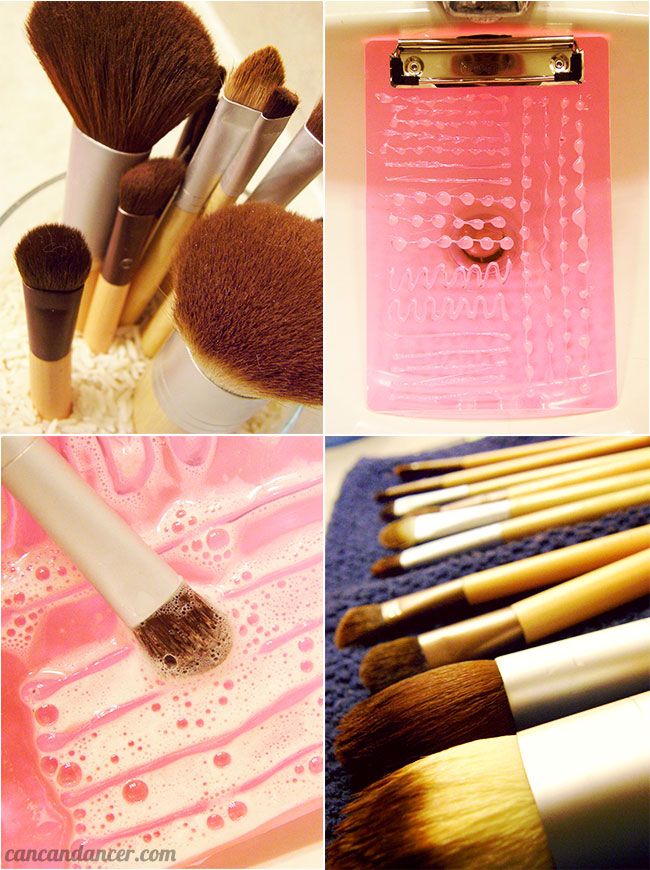 DIY Makeup Brush Cleaner from plastic clipboard & hot
