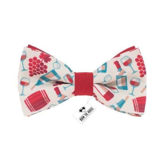 Red Grapes bow tie Glass of wine and bottle pattern pre-tied shape by Bow Tie House