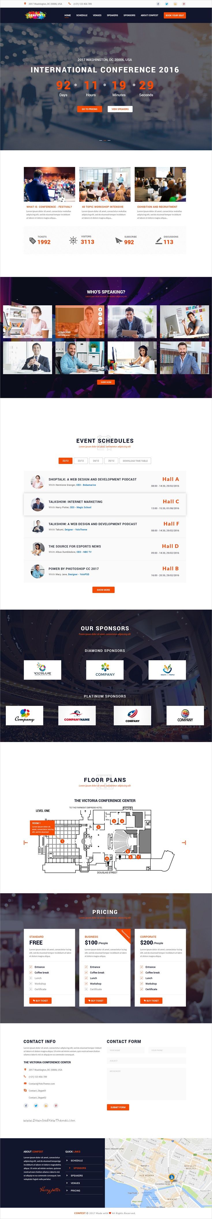 ConFest is a wonderful #PSD template for #event, #festivals, #summits and conference website with 6 homepage layouts and 22 organized PSD page, including venues, schedule, speakers, sponsors, registration, pricing plans and tickets pages download now➩ https://themeforest.net/item/confest-multipurposes-event-and-conference-psd-template/19323293?ref=Datasata