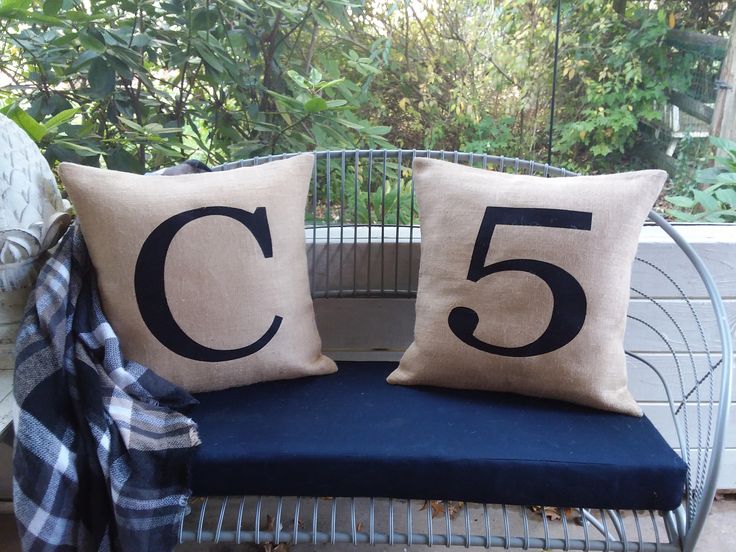 Outdoor Burlap Address Zip Code Letter Number pillow covers with black font by TheWestGarden on Etsy