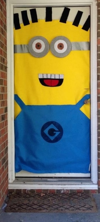 despicable me halloween door decoration made using felt duct tape styrofoam and