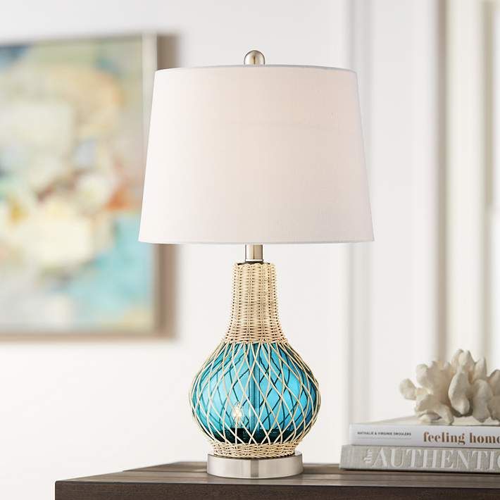 Alana Blue Glass Accent Table Lamp With Night Light 64g25 Lamps Plus In 2021 Tables Bedside Stands Coastal Alana Blue Glass Accent Table Lamp With, Accent Table Lamp
